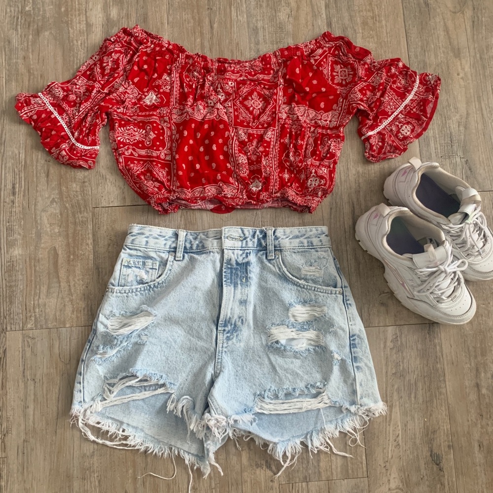 Red, Off-The-Shoulder Crop Top